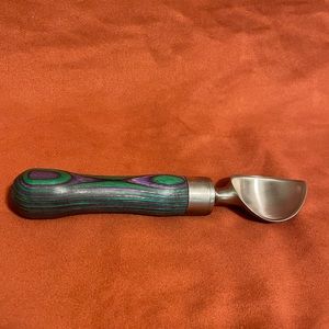 Purple and Green Hand Turned Wooden Handle Ice Cream Scoop EUC